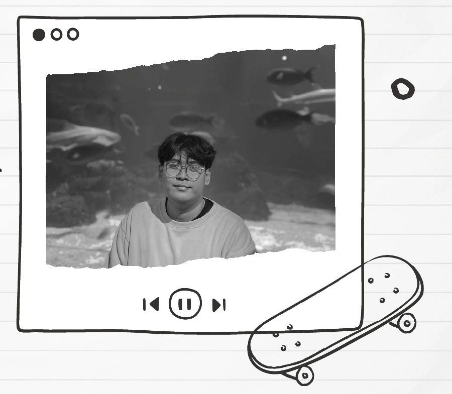 Anggie Dwi Putra inside the hand-drawn media frame from his portfolio