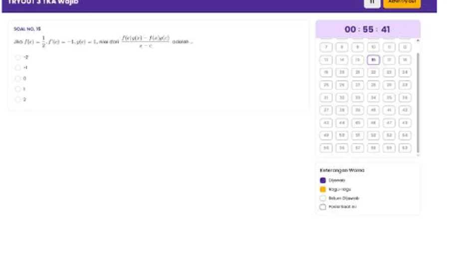 Timed online tryout interface with question navigation